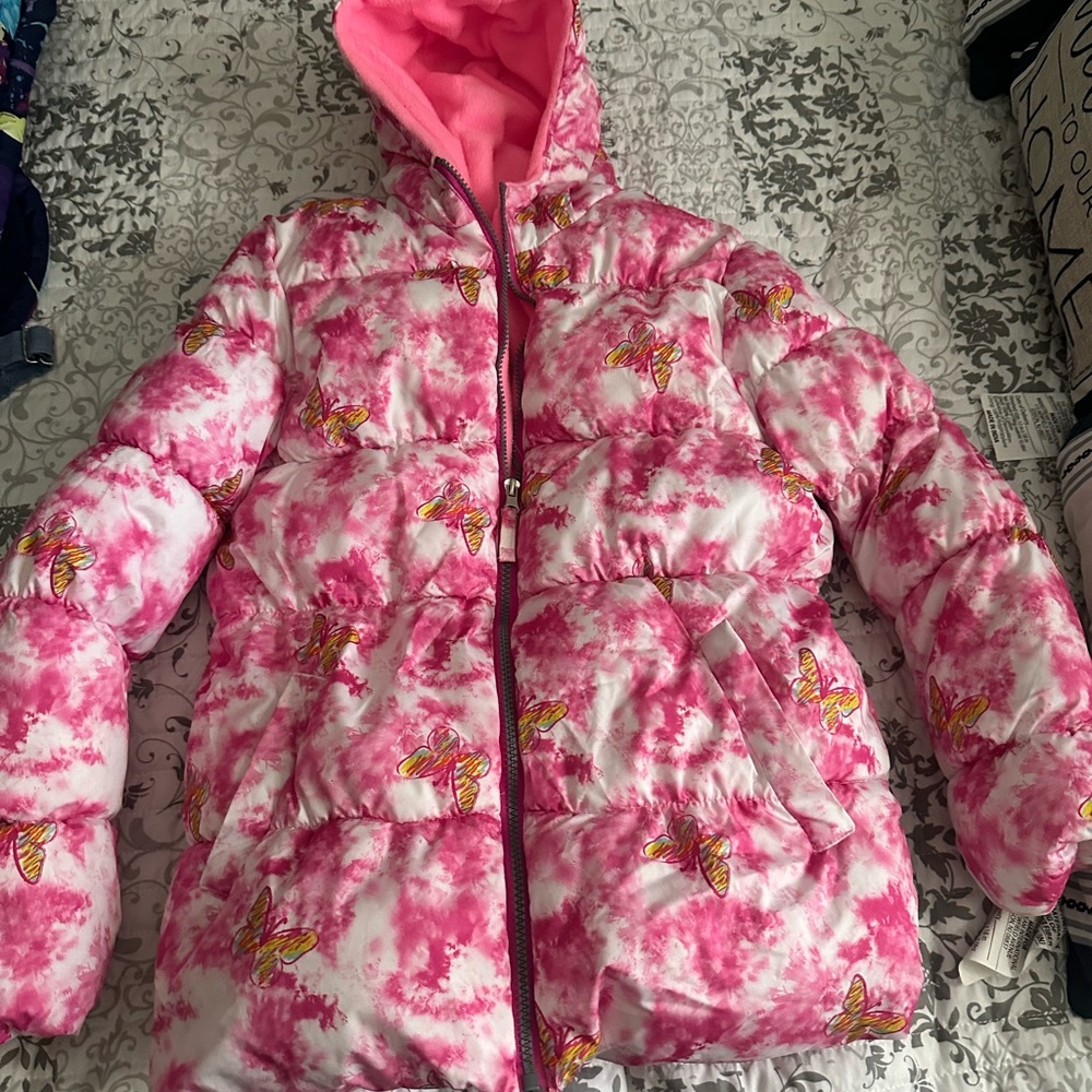 Girls Pink Platinum puffer coat 14/16 vgc